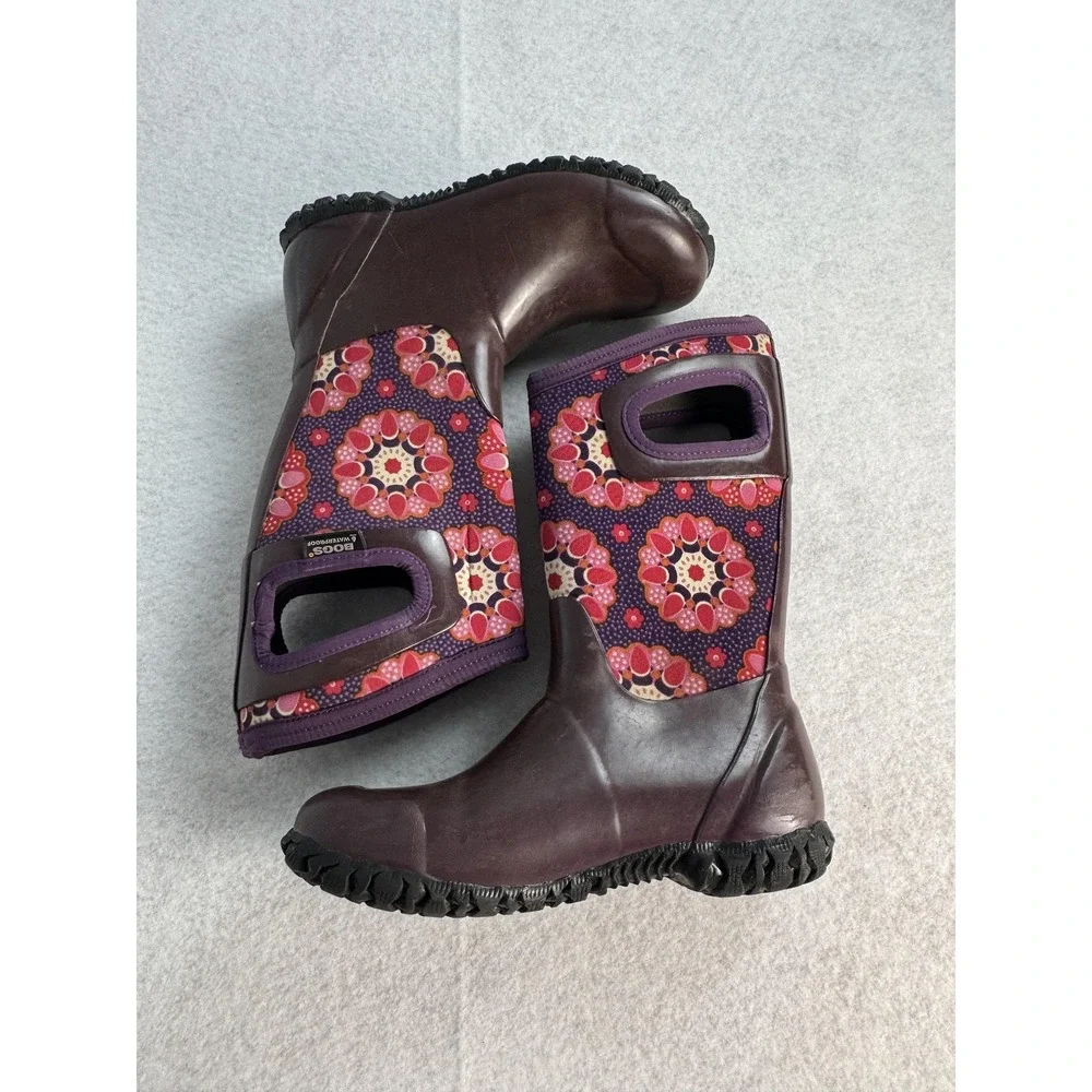Bogs Rain Boots Kids Size 1 Purple Floral Kaleidoscope Waterproof 71842-54D